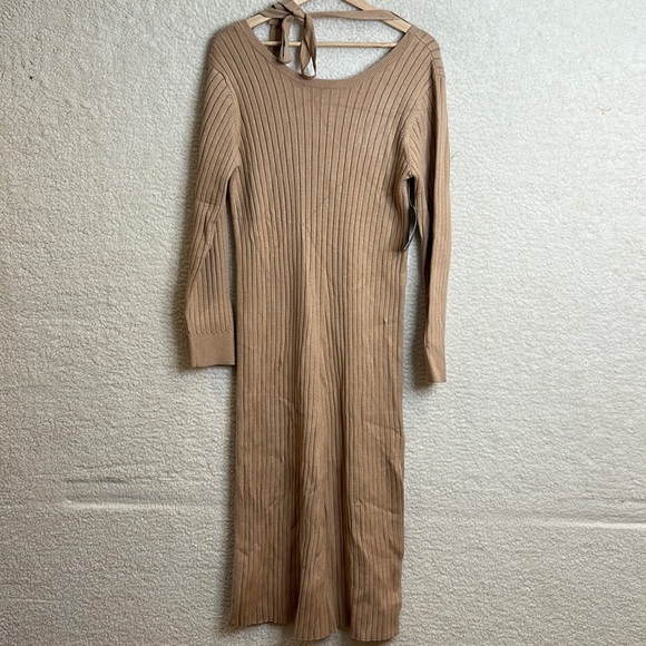 NWT WAYF x Dede & Emily Womens Tan Ribbed Knit Hollie Sweater Dress L LARGE - Picture 2 of 10